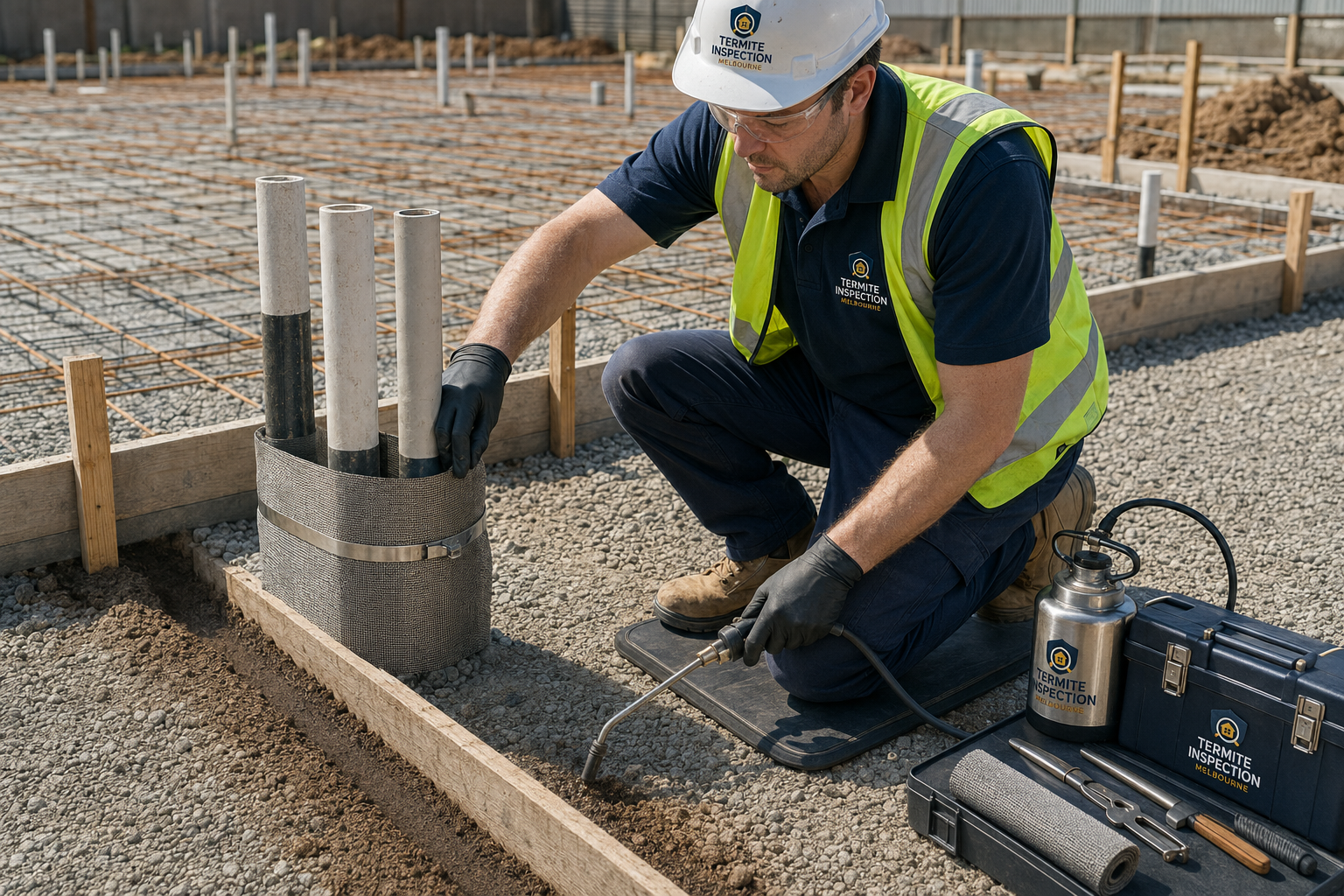 Underground rechargeable termite barrier pipe network engineering Melbourne