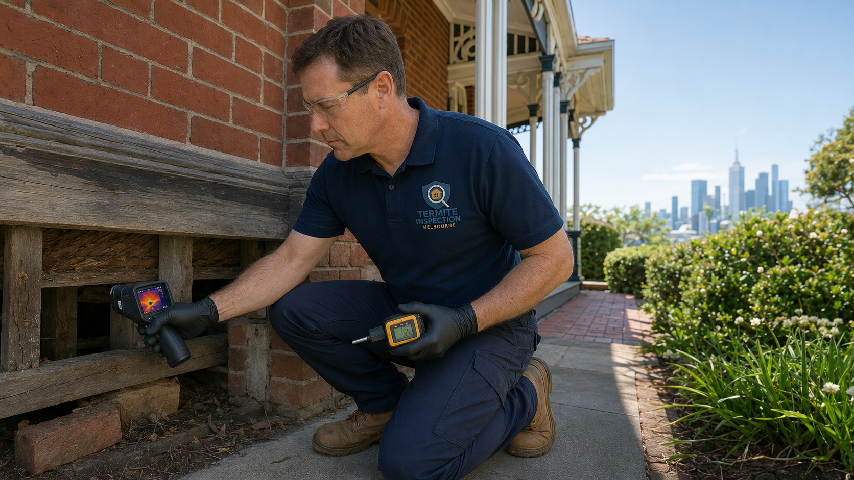 TIM's Pest Control technician conducting a professional inspection at a Melbourne property