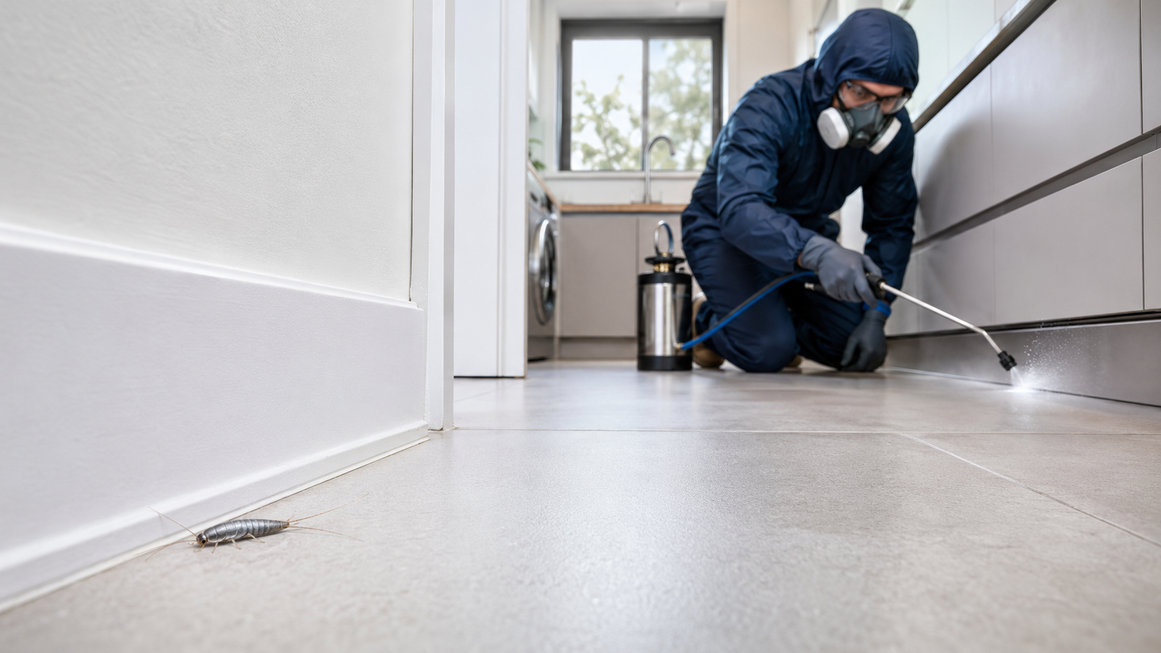 Professional silverfish pest-control technician treating a Melbourne home